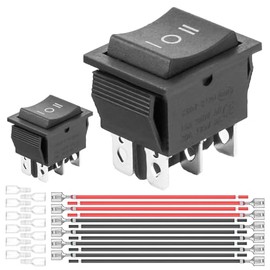2-Pack Momentary Rocker Toggle Switch with Wire, (ON)/Off/(ON) DPDT 6Pin Boat Switches for Home Auto Car Marine Boat, KCD4-223, Black