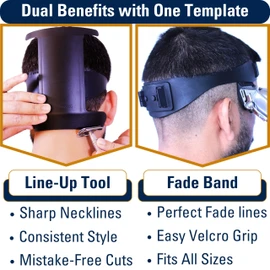 247 Groomed Self Haircut Kit for Men | 2Pcs SelfCut Guide for Men: Neckline Shaving Template & Fade Guide | Adjustable Size Hair Fade Tool & Stable Neck Line Up Tool | Hair Cut for Kids & Seniors