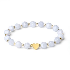 MetJakt Handmade Original Women's Bracelet Natural Stone 8 mm Crystals Heart Design Stretch Stretch Bracelet 18 Carat Gold-Plated Gemstone Faceted Semi-Precious Stones Jewellery Gold Pearl Bracelet