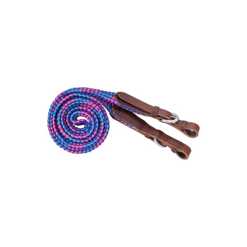 Tough 1 5 Foot Flat Braided Pony Reins Purple/Turq/Pink