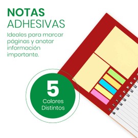 Libreta Ecológica de Cartón con Espiral y Cierre Magnético | Con Notas Adhesivas, Blocks de Notas y Bolígrafo | 70 Hojas Rayadas | Cuaderno de Notas Ideal para Papelería, Oficina y Escuela (Rojo)
