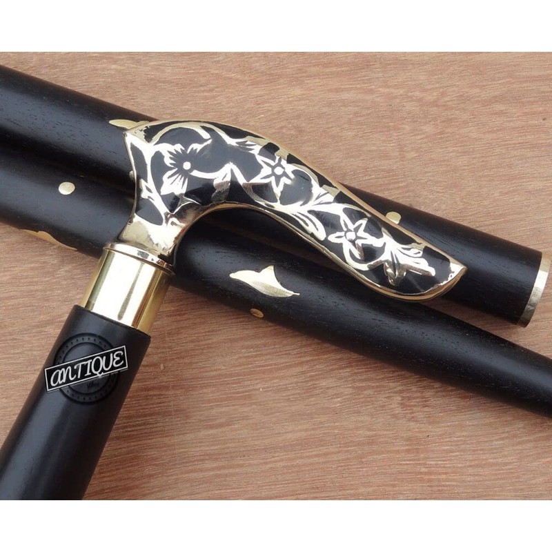 Brass Handle Victorian Telescope Foldable Wooden Walking Stick Cane Ideal