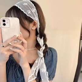 PLwelth Pañuelo De Encaje Con Lazo Para La Cabeza, Lazo Bordado, Cintas Para El Pelo Para Mujeres Y Niñas, Pañuelos Largos Y Finos Para Vestidos, Bolsos, Accesorios Bonitos Para El Pelo Para Bodas Y
