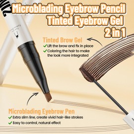 Noerrors Microblading Eyebrow Pen with Tinted Brow Gel 2 in 1 Dual-End Eye Brow Tool 4-Fork-Tip Precision Microblade Brow Pencil Ultra Thin Volumizing Brow Pomade Wax Waterproof Eye Makeup #02 Brown
