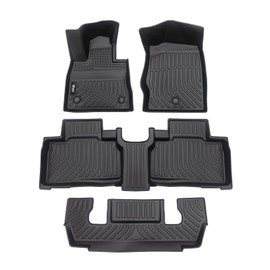 IKON MOTORSPORTS 3D TPE Floor Mats, Compatible with 2020-2025 Ford Explorer 6 Seats, All Weather Waterproof Anti-Slip Liners, Front & 2nd Row Full Set Car Accessories, Black