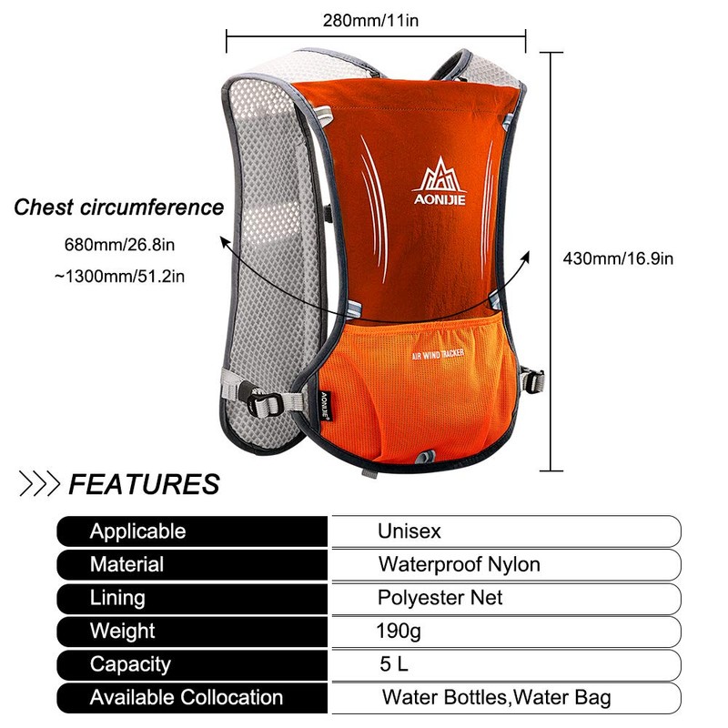 HINATAA 5L Multifunctional Hydration Backpack Super Lightweight Breathable Mesh Adjustable
