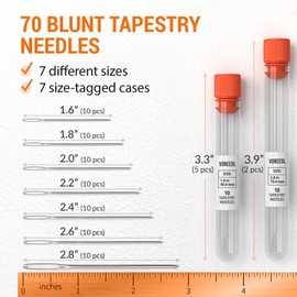 VONEEDL Large Eye Blunt Tapestry Needles (Pack of 70) - 7 Sizes with 7 Storage Tubes - Stainless Steel - Perfect for Darning, Embroidery, Cross-Stitching, Crafting, Knitting, Weaving, and DIY