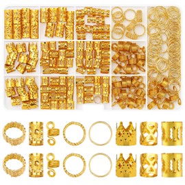 Sightor 262PCS Gold Hair Jewelry for Braids, Gold Dreadlock Beads Locs Accessories Hair Charms for Women Adjustable Hair Rings Hair Cuff Hair Beads Decorations(Gold)