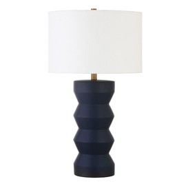Carlin 28" Tall Ceramic Table Lamp with Fabric Shade in Matte Navy/White