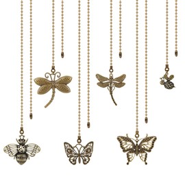 BENECREAT 6pcs Butterfly Bee Ceiling Fan Pull Chain, Dragonfly Vintage Charm Pendant Chain Extender with Iron Ball Chain Connector for Fan, Table Lamp Decoration, 13~14.5inch