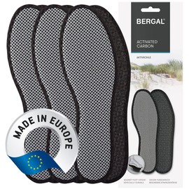 BERGAL Active Active Insoles for Hygienic Fresh Feet, Climate Control for Leisure, Sports and Work Shoes, 3 Pairs of Hygienic Carbon Against Odours, Size 38