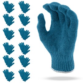 ABC Blue Gray String Knit Work Gloves, 9 Inch. Pack of 24 Medium Cotton and Polyester Breathable String Knit Gloves with Elastic Wrist. Reusable Cotton Knit Gloves for Painting, Gardening and BBQ