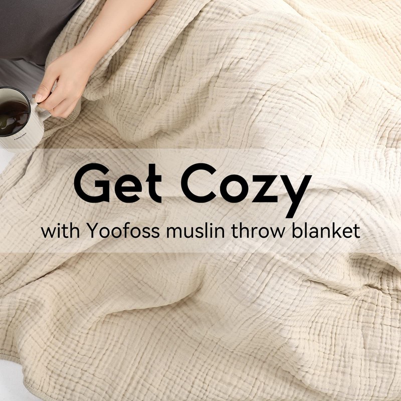 Yoofoss Muslin Blanket 100% Organic Cotton Throw Large 50" x
