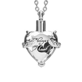 Norya Cremation Jewelry Urn Necklace for Ashes Always in My Heart Memorial Urn Heart Pendant Keepsake Stainless Steel Jewelry (White)