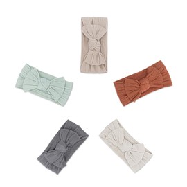 Parker Baby Girl Headbands - 5 Pack of Cable Knit Nylon Bows for Girls -"Pebble Set"