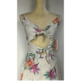 Gianni Bini Flare Sundress A-Line Dress Medium Spaghetti Knot Keyhole Tropical