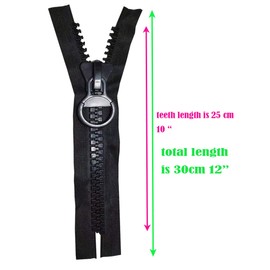 Super Large Plastic Zipper Size 20# Heavy Duty Zippers 10 in Long with Big Slider and Puller for DIY Sewing (Black -2pcs)