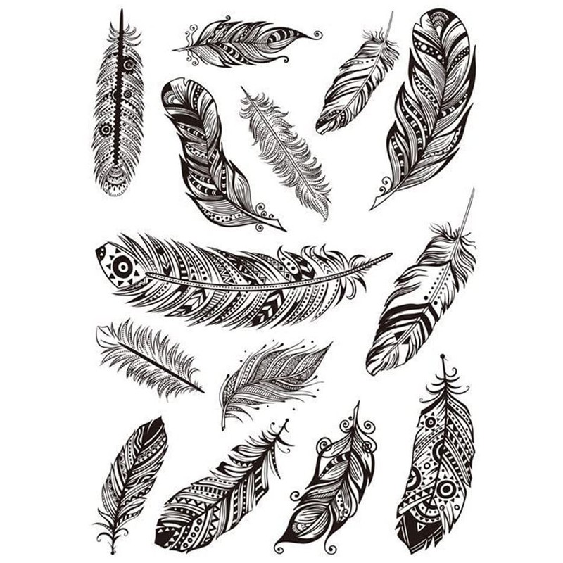 2 Blätter Temporäres Feder Tattoo Fake Tattoo total 28 Feder