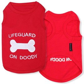 Parisian Pet Dog Tshirt - Embroidered “ Lifeguard on Doody “ Boy Dog Shirt - Pure Cotton and Lightweight Dog Clothes - Red Dog Tee Shirts - Machine Washable Dog Shirts for Small Dogs - S