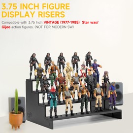 3.75 inch Action Figure Risers Stand, VINTAGE (1977-1985) Star was/ Gijeo Figure Display Stands with Flexible Pegs, Toy Support Base Holder Accessories for 1/18 Scale Figures, 4 Tiers, Black