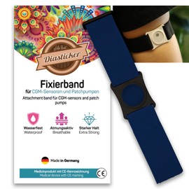 Diasticker® Freestyle Libre 3 – Fixation Strap | Flexible – Waterproof – Strong Hold | Sensor Protection, Fixation for Freestyle Libre Sensor | Holder: Black (Medium: 25-35 cm, Navy)