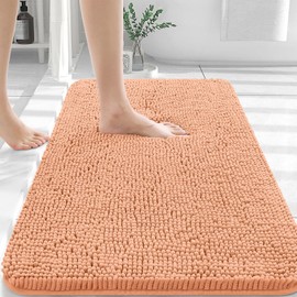 OLANLY Bathroom Rugs 36x24, Extra Soft Absorbent Chenille Bath Rugs, Rubber Backing Quick Dry, Machine Washable Bath Mats for Bathroom Floor, Tub and Shower, Home Decor Accessories, Peach