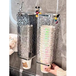 Wall Mount Paper Cup Dispenser, Water Ripple Pull Type Cup Holder Fit 6oz - 8oz Disposble Paper and Plastic Cups, Bathroom Cup Dispenser for Home Hospital Office Gym (Transparent Water Ripples)