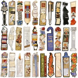 GSCWLD 30 PCS Vintage Style Book Tracker Bookmarks,Funny Irregular Shape Paper Bookmark,Reading Page Markers for Men Women Book Lovers