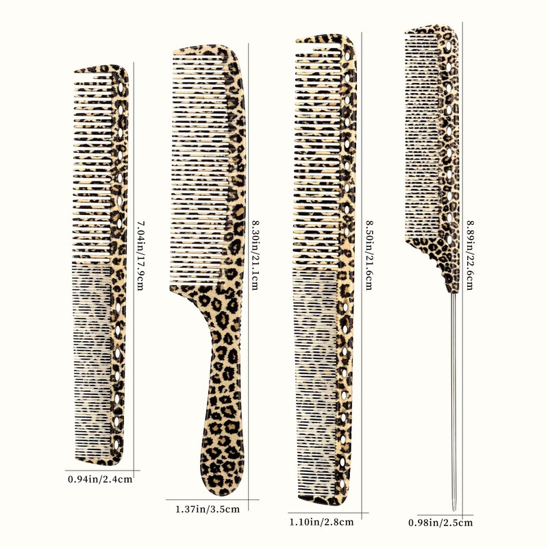 4pcs/Set Leopard Print Professional Hair Styling Comb - Durable ABS