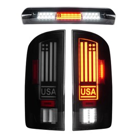 Bomusou LED Tail Lights + 3rd Brake Light Kit Fit for Dodge Ram 1500 2002-2006, for Ram 2500 3500 2003-2006, Taillights and High Mount Stop Light, Smoke Lens 3 Pcs