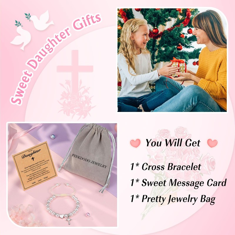 PINKDODO Daughter Cross Bracelet for Girls Jewelry Birthday Christmas Valentines