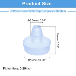 uxcell 8Pcs Glass Table Top Bumpers with Stem, 6.5mm/0.26" Rubber Bumper Grippers Large Base Anti Slip Table Spacers for Patio Cabinet Furniture (Fits 1/4Inch Hole), Clear