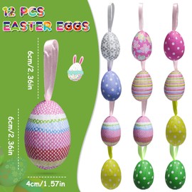 IHCEMIH Easter Egg, 12Pcs Easter Hanging Eggs Decorations Spring Tree Ornaments Colorful Foam Crafts Easter Home Party Decor Easter Eggs Gifts For Kids