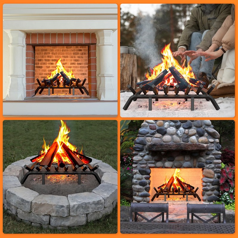 Jusgym Fireplace Grate 30 Inch with 8 Support Legs, Solid