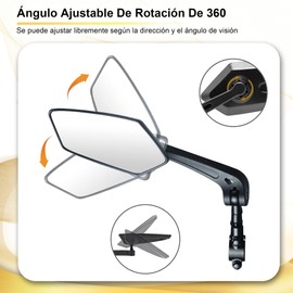 2 Piezas Espejo Retrovisor Bicicleta, HD Anti-vibración Espejos de Bicicleta Ajustables de 360°, Espejo Retrovisor Seguro para Bicicleta para Lado Izquierdo o Derecho (2Pcs)