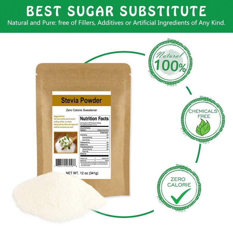 CCnature Stevia Powder Extract Natural Sweetener Zero Calorie Sugar Substitute12oz