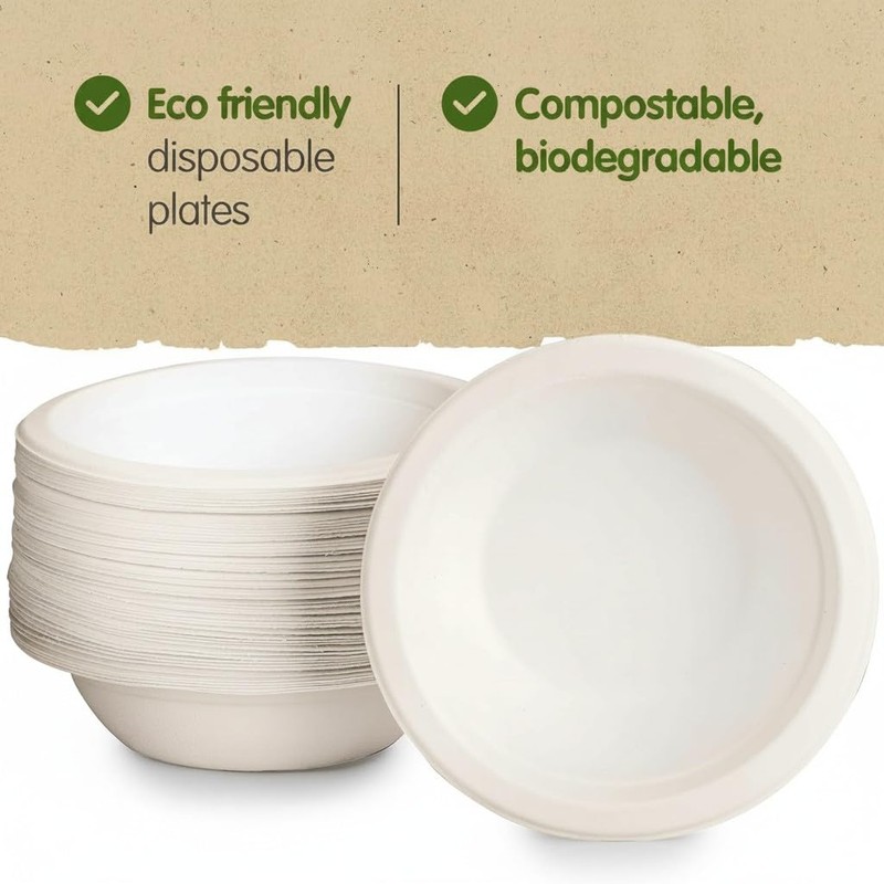 2you 50 x Bagasse Bowls - Disposable Paper Food Bowls
