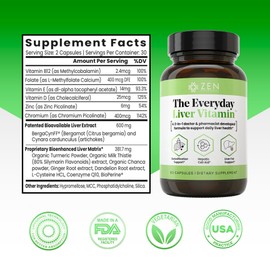 Zen Nutrients The Everyday Liver Vitamin - Liver Cleanse Detox & Repair with Bergacyn FF, Organic Milk Thistle, Dandelion Root & Artichoke Extract for Liver Health - Fatty Liver Support Supplements