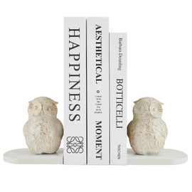Book Ends Decorative, Owl Bookends White Bird Bookends for Shelves, Kids Rooms, Non-Skid Bookend, Heavy Duty Resin Book Stopper for Books, Decorative Holder, 9.05*3.7*4.72'' White with Gold