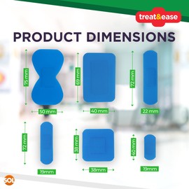 200pk Assorted Blue Plasters Waterproof Catering | First Aid Plasters | Assorted Plasters For First Aid Kit | Sterile With Strong Adhesion Blue Detectable Catering Plaster Flexible Safety Aid Plaster