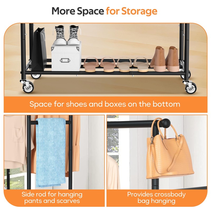 MISSLO Double Rods Garment Rack Heavy Duty Clothing Rack for