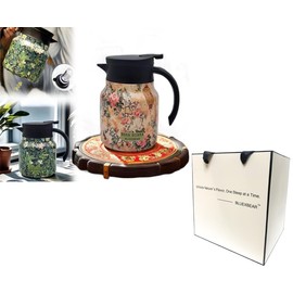 Seodon Vintage Floral Pattern Tea Thermos, Doresty Thermos Tea Pot, Vintage Floral Pattern Tea-Built-In Infuser, Stainless Steel Thermal Carafe with Lid for Hot Drinks (Pink, Plastic handle)