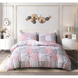 Prime Linens Duvet Cover Set 2 Pcs Polyester-Cotton Quilt Cover Bedding Set With Pillow Cases Easy Care Machine Washable Anti Allergic (Grey Floral, Single 2 Piece)