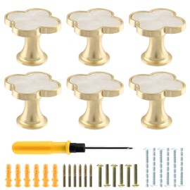 Cionyce 6 Pack Clover Cabinet Knobs Zinc Alloy Single Hole Pulls,Four-Leaf Clover Drawer Handles for Dresser,Wardrobe,Vanity(6pcs,White)