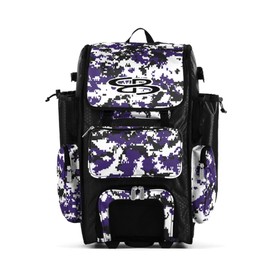 Boombah Rolling Superpack Hybrid Digital Camo Bat Pack Black/Purple - Wheeled & Backpack Version