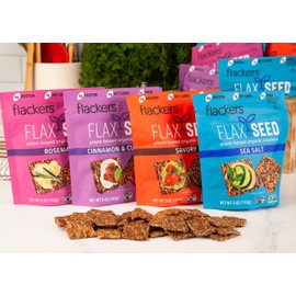 Flackers Organic Flax Seed Crackers Variety Pack, Sea Salt, Rosemary, Savory and Cinnamon, Gluten Free, Non-GMO, Vegan, Low Carb snacking, Pack of 4