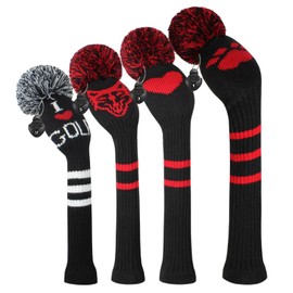 Scott Edward Knitted Golf Head Covers 4PCS Handmade Fit Well for Driver and Fairway Woods with Long Neck Pom Pom Golf Club Headcovers Set Colorful Multiple Colors