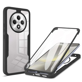 WBWONE Case for Oppo Reno 12F 5G / Oppo Reno 12FS 5G Built in Screen Protector, Full Body Shockproof Protection, Transparent PC Back Cover and Soft TPU Bumper Shell. Black