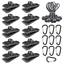 Pack of 30 Tent Tarpaulin Clips, Tent Clips, Tarp Clip Set, Tarp Clips, Tent Clips, Tarpaulin Clip with Ball, Bungee Cord and D-Shape Carabiner for Tents, Tarpaulins, Awnings, Canopies
