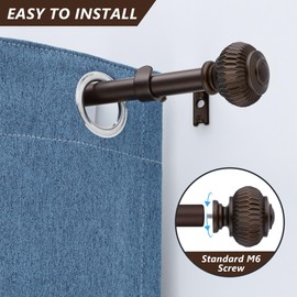 Mospetual Bronze Curtain Rods for Windows 48 to 84 Inches, 1 Inch Adjustable Heavy Duty, Lantern Ball Finials, Window Treatment Single Rod Set